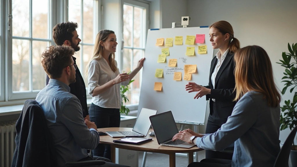 Agilt team som planerar sprint under en gemensam scrum-session på kontoret