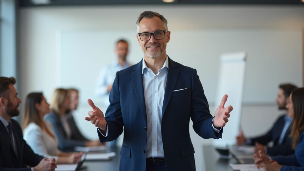 Ledare som samarbetar med sitt team i ett modernt kontor med ljusa fönster