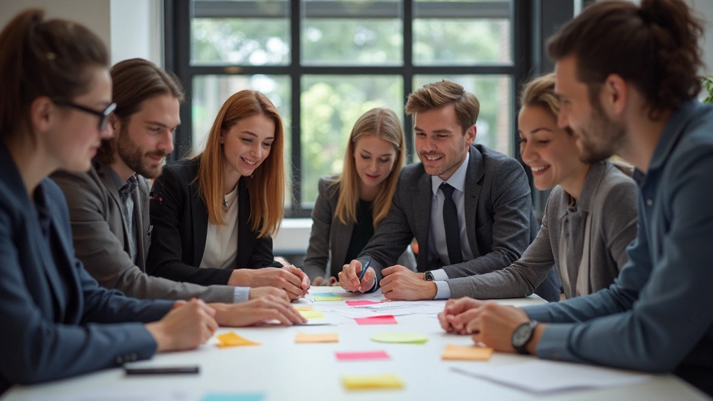 Projektledare som samordnar sitt team under en agil planering i en modern workspace