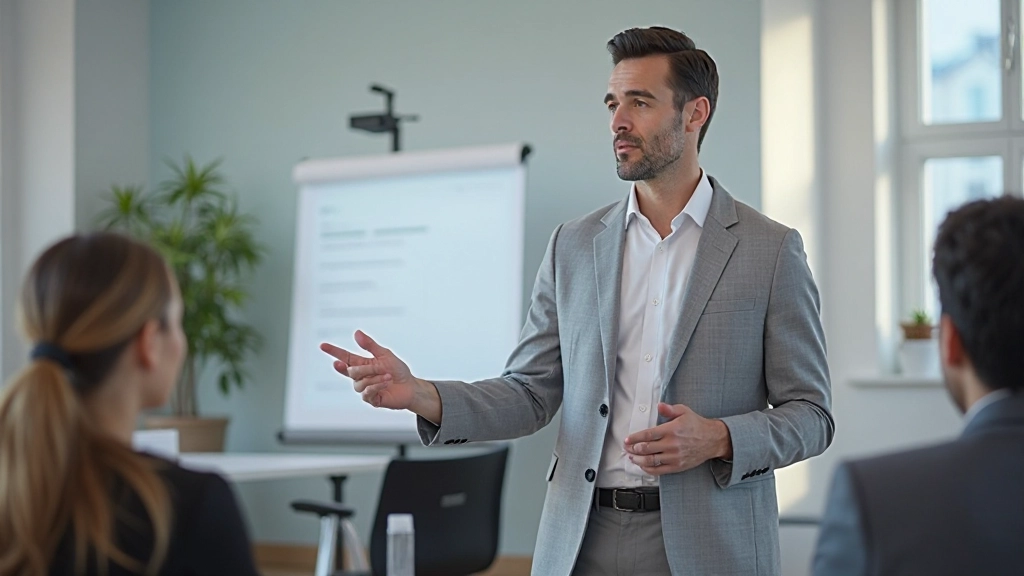 Expert presenter levererar interaktiv kunskap-delnings workshop till engaged professionella publik