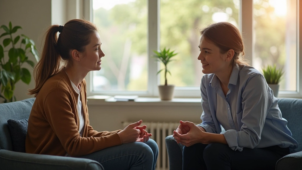 Mentor som guidar en ung professionell genom ett utvecklingssamtal på kontoret